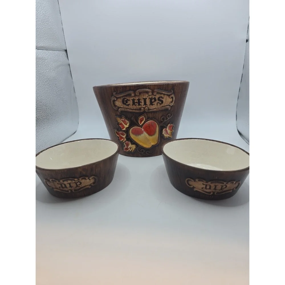 Treasure Craft Wood Grain Chip And Dip Bowls  Apple